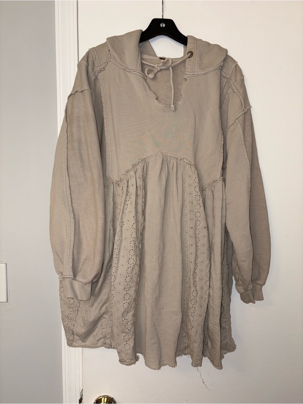 Free People Neutral Eyelet Panel Hooded Tunic - Beige